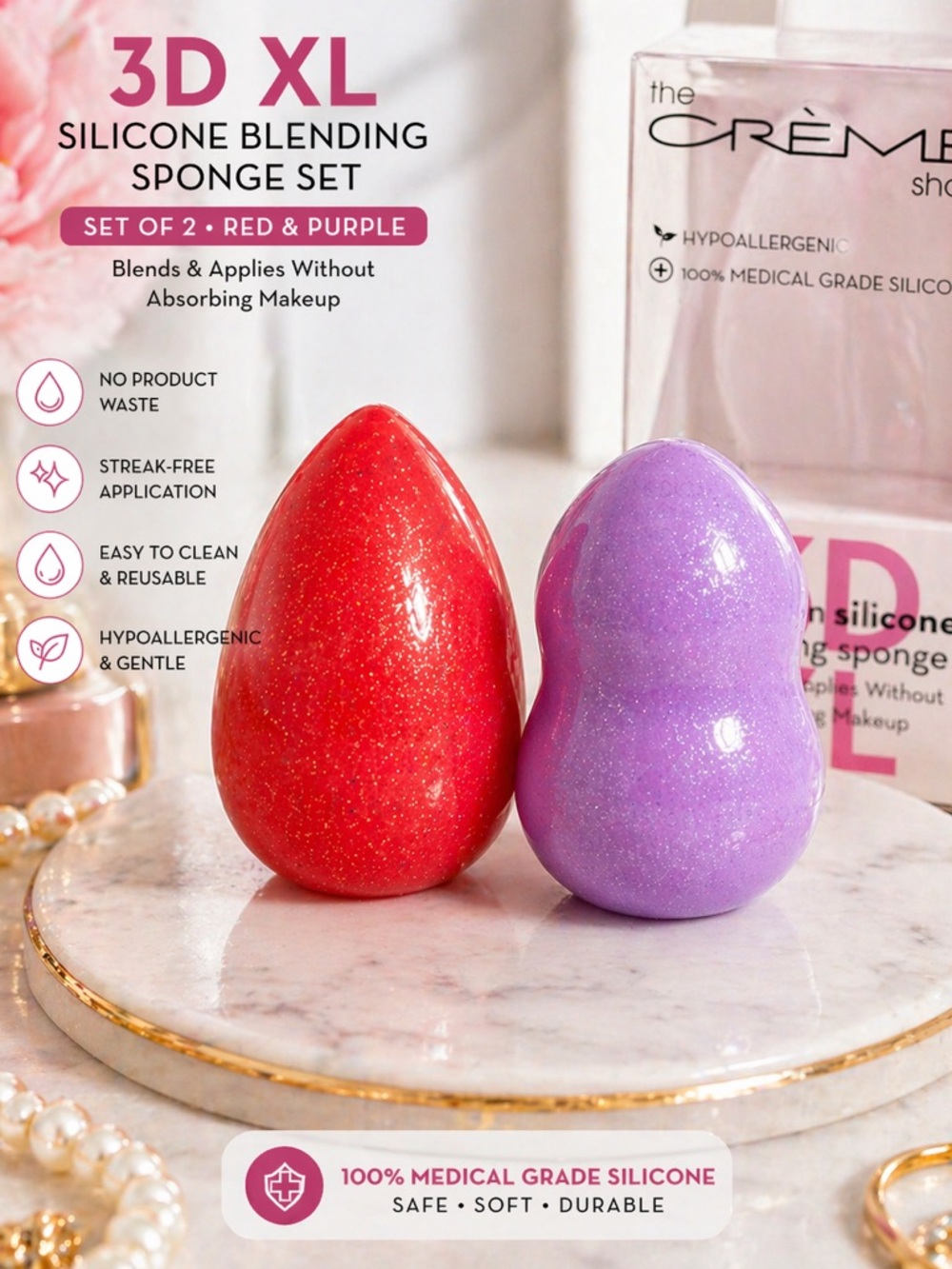 3D XL Silicone Makeup Sponge Set Red Purple Beauty Blender - Picture 2 of 6